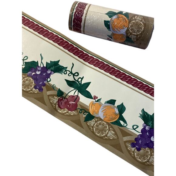 Vintage Wallpaper Wall Border Fruit Floral Rope Ivy NOS 3.75 x 4 yards x 2 ROLLS - Picture 1 of 4